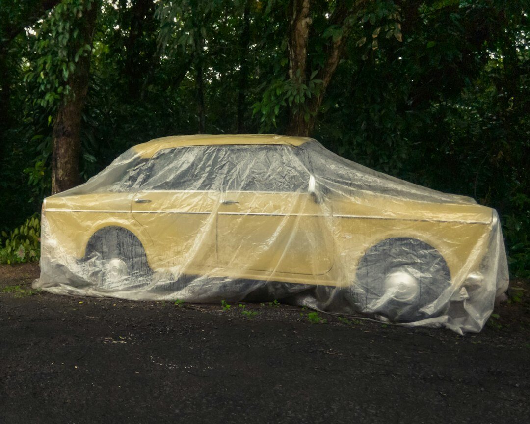 Hidden private collection of automobiles covered in dust sheets